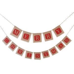Burlap Merry Christmas Banner Garland Red Letters Rustic Holiday Decoration